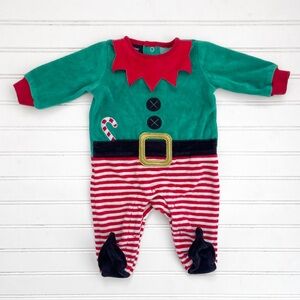 EUC Adorable Velour Embroidered Appliqué Elf Costume Jumpsuit